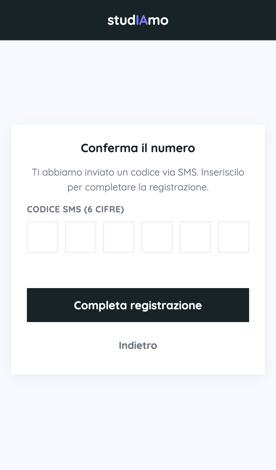 Conferma col codice SMS