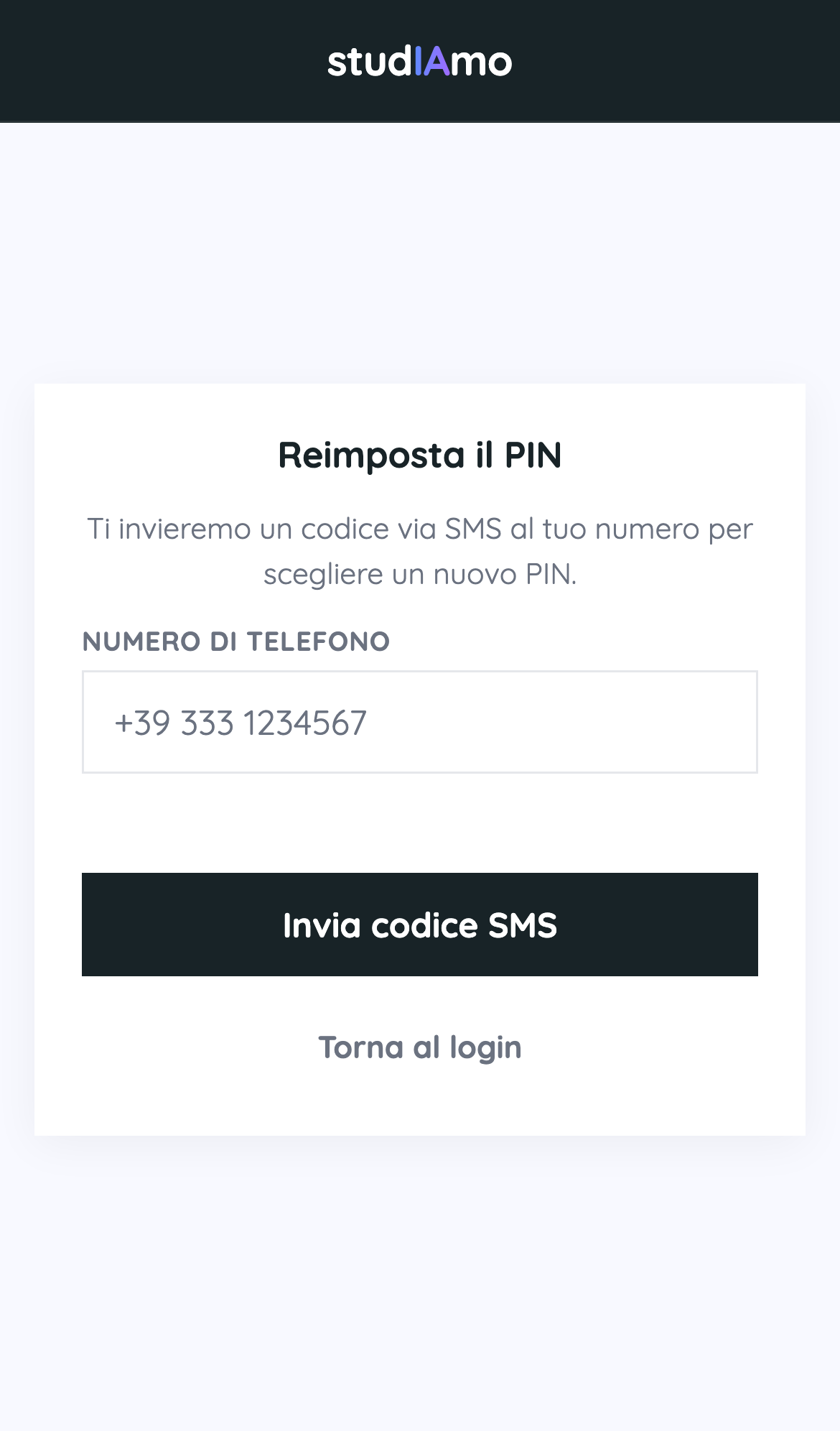 Tocca «Hai dimenticato il PIN?»