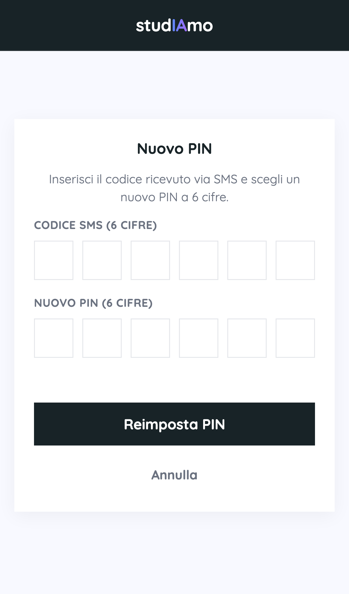 Codice SMS e nuovo PIN
