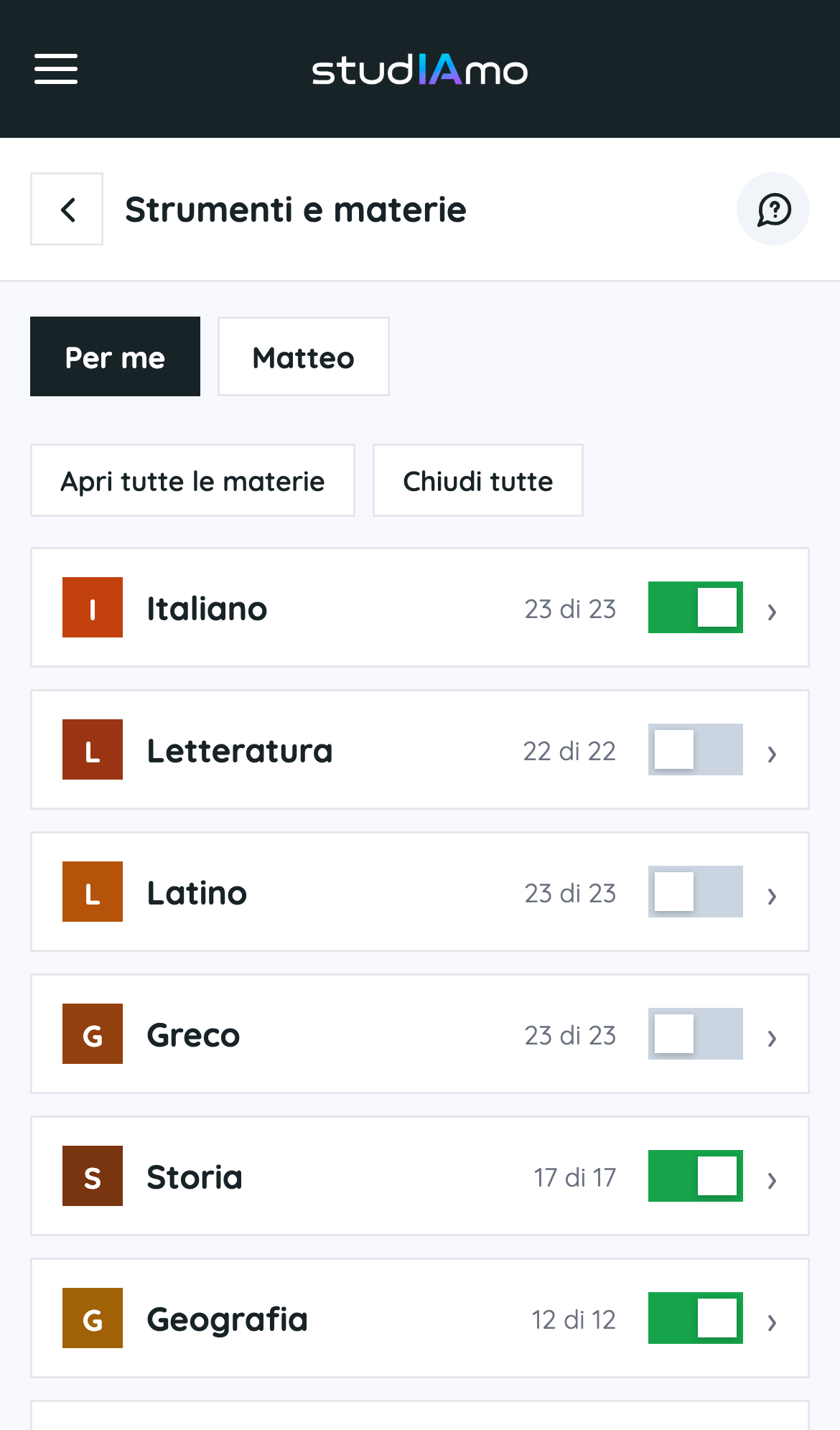 Apri «Strumenti e materie»