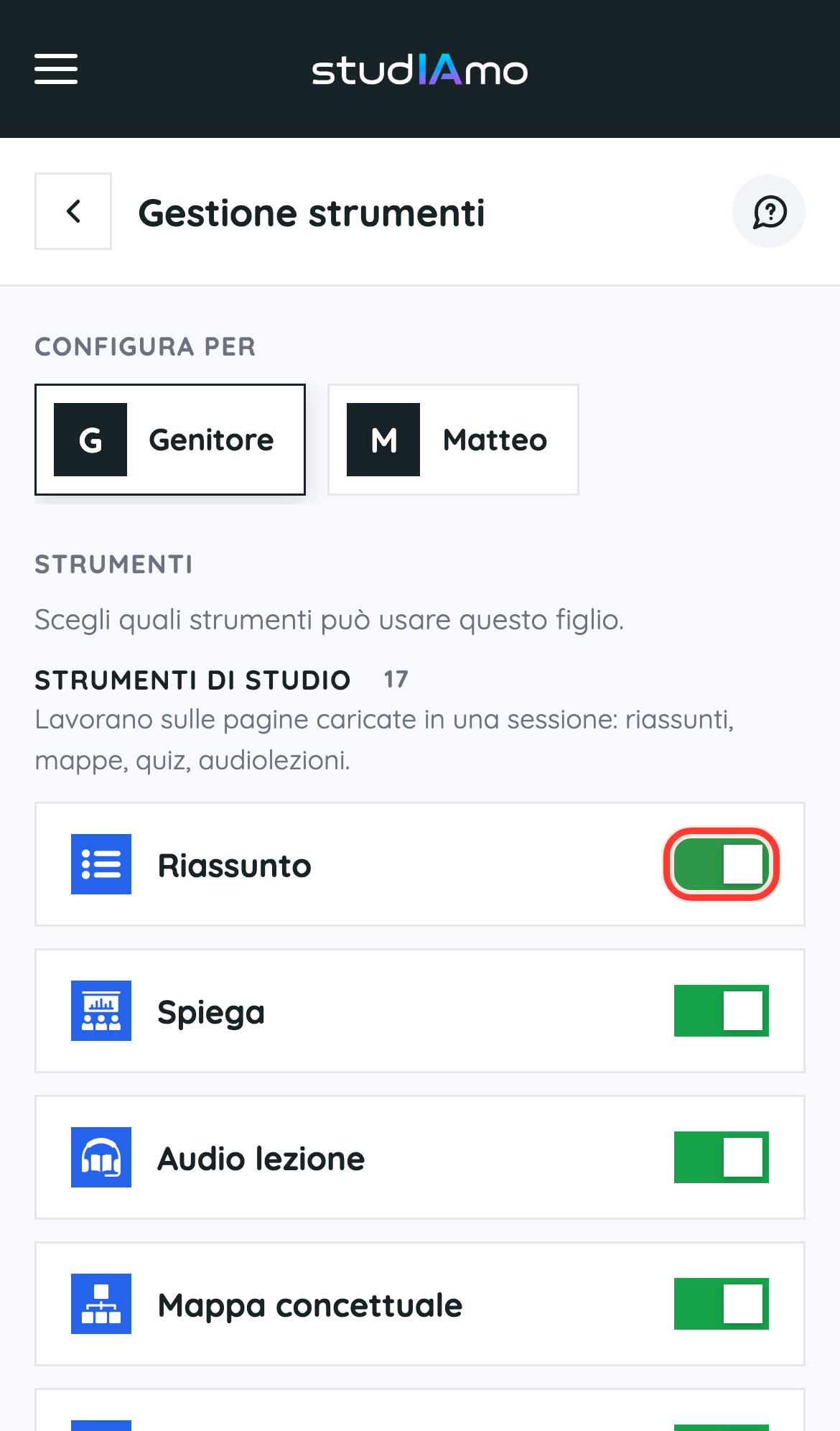 Apri «Gestione strumenti»