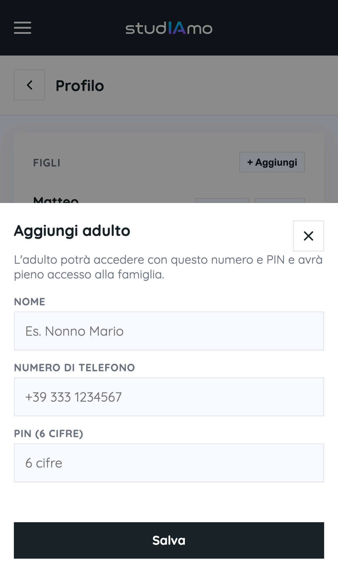 Inserisci i dati