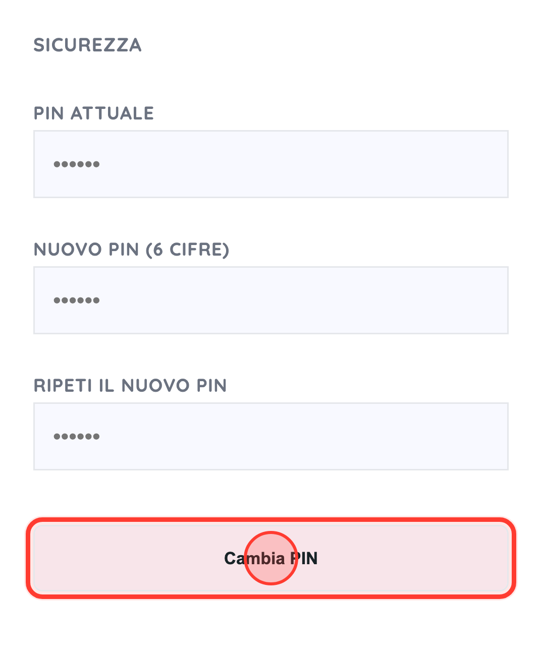 Cambia il PIN