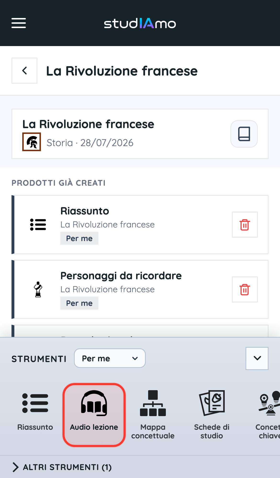 Apri la sessione e scegli lo strumento