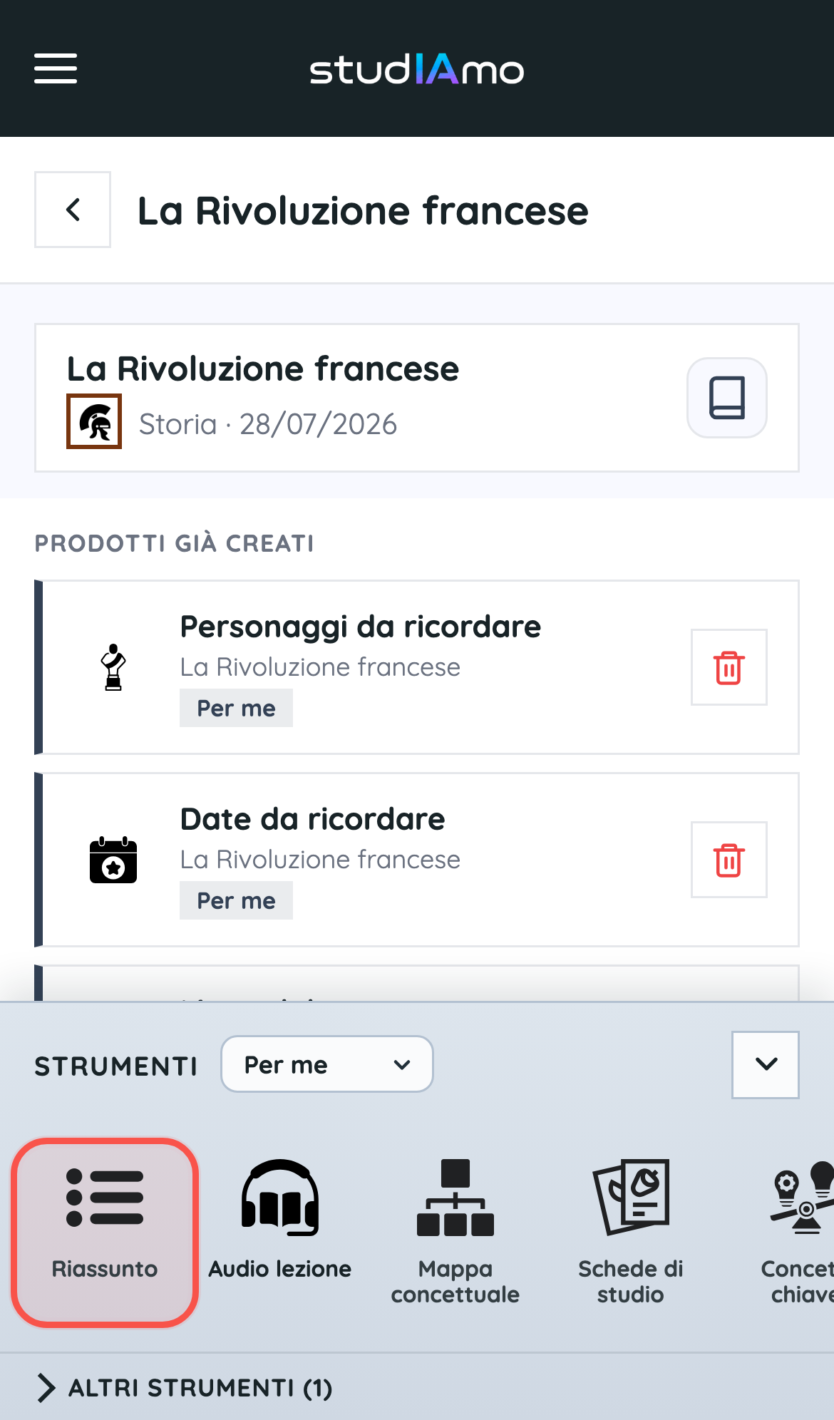 Apri la sessione e scegli lo strumento